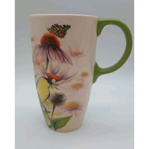 Cypress Home Butterfly Daisy Flower Bird Coffee Mug 18 oz Goldfinch Coneflower - Picture 1 of 7